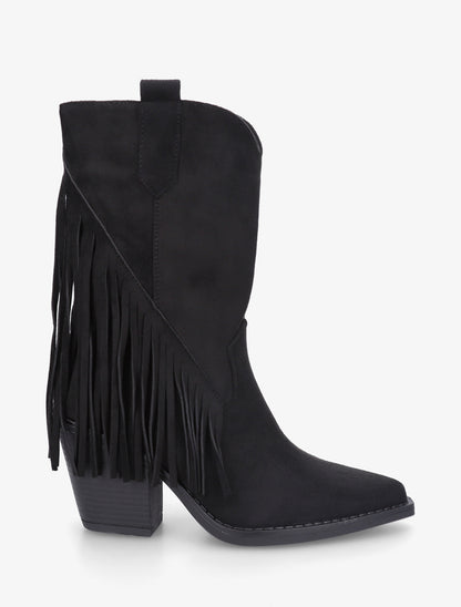 Bottines en suédine à franges - Noir - 1