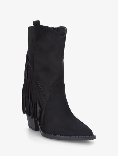 Bottines en suédine à franges - Noir - 2