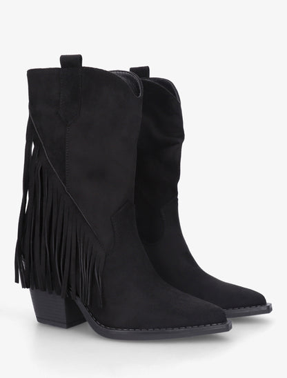 Bottines en suédine à franges - Noir - 4