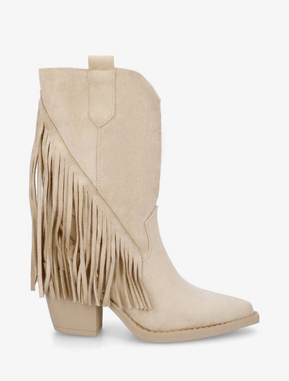 Bottines en suédine à franges - Beige - 1