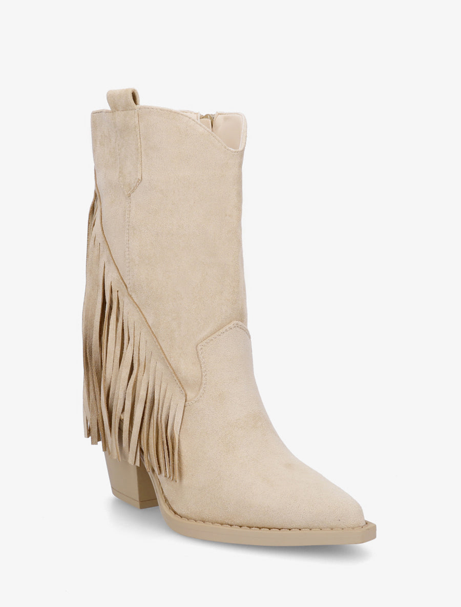 Bottines en suédine à franges - Beige - 2