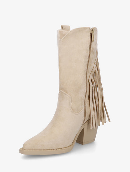 Bottines en suédine à franges - Beige - 3