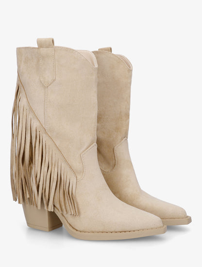 Bottines en suédine à franges - Beige - 4