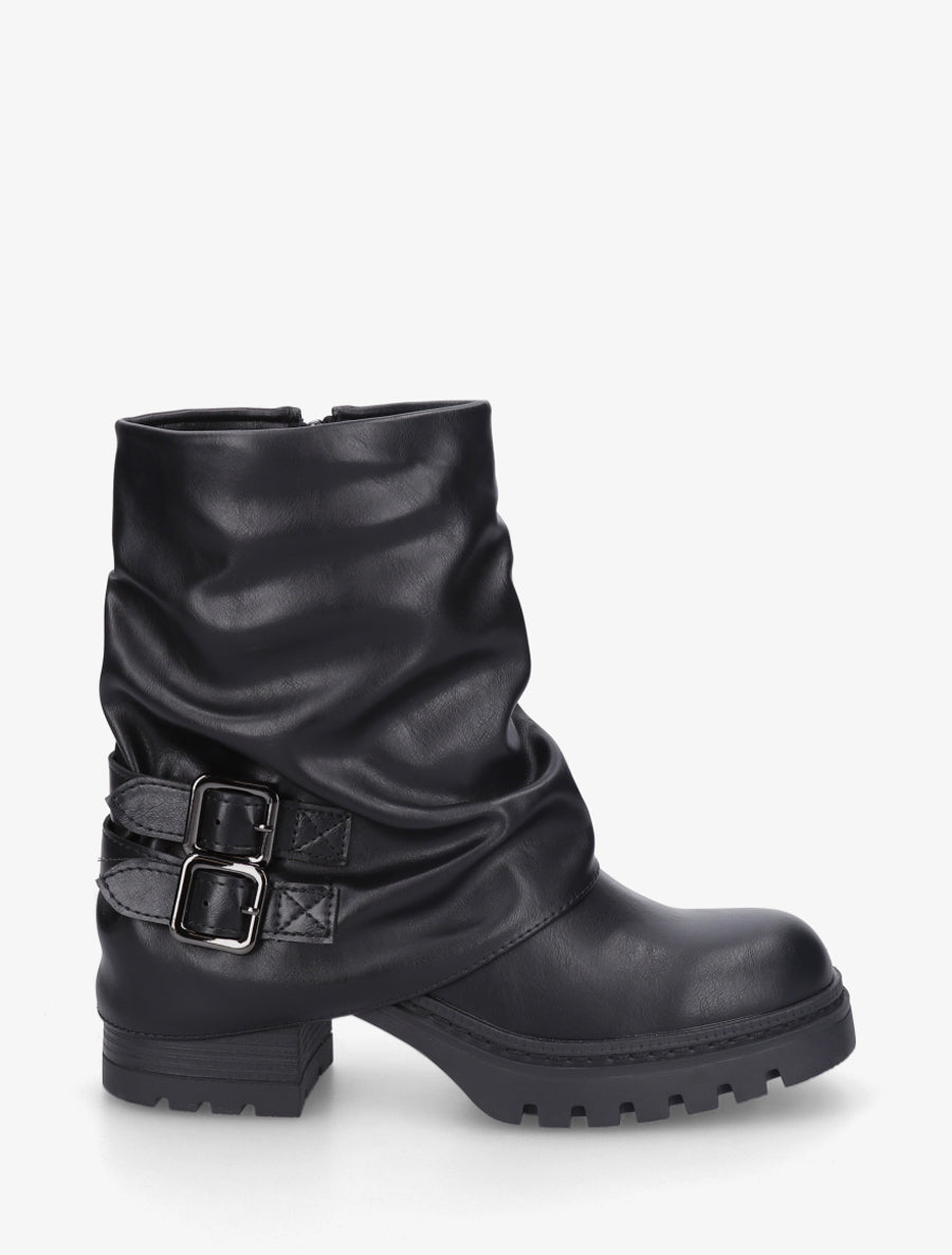 Bottines montantes à revers et boucles - Noir - 1