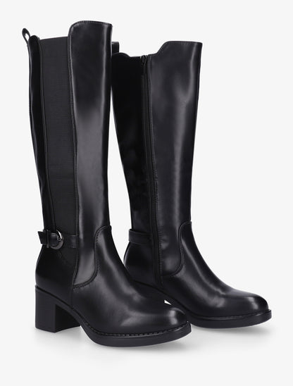 Bottes élastiquées à sangle en simili - Noir - 4
