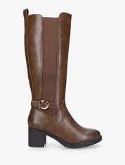 Bottes élastiquées à sangle en simili - Marron - 1