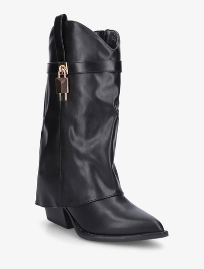 Bottines montantes à revers en simili - Noir - 2