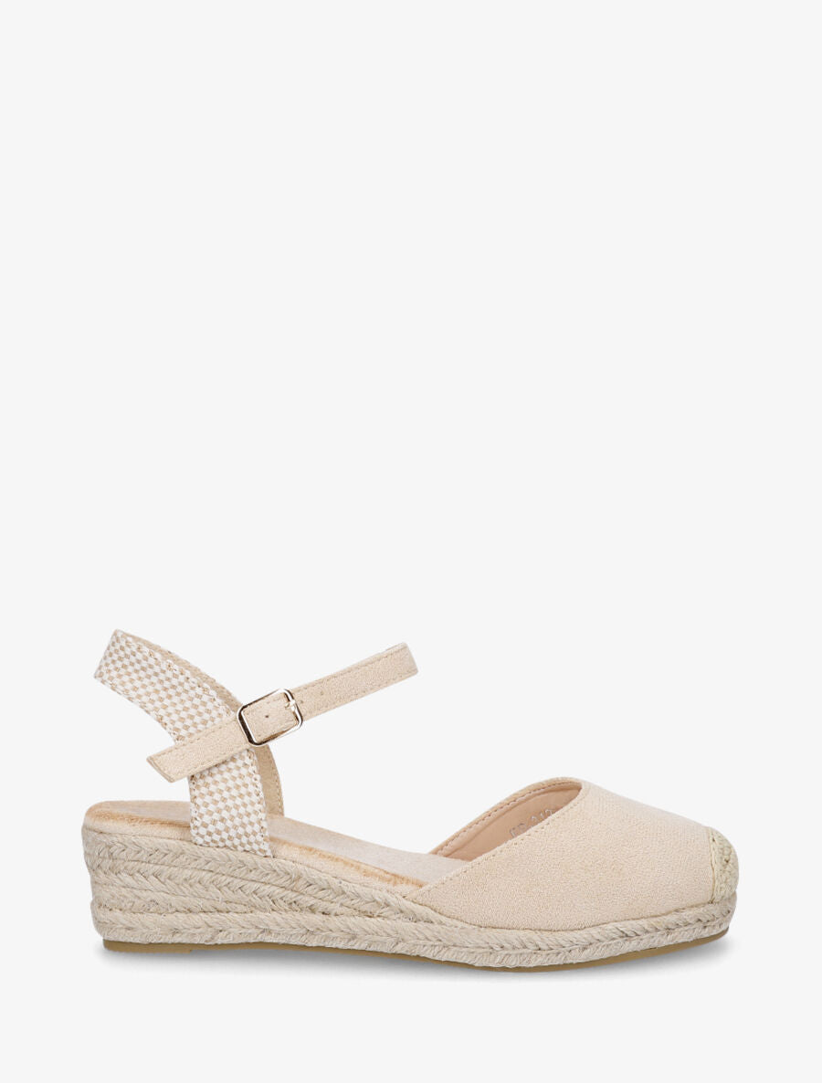 Sandales compensées en suédine - Beige - 1