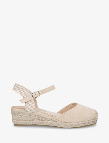 Sandales compensées en suédine - Beige - 1