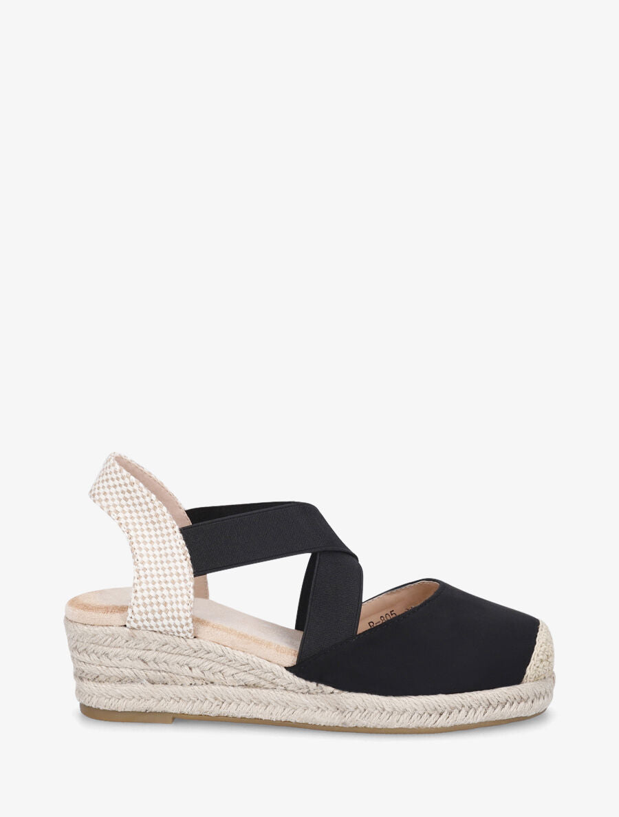 Espadrilles compensées élastiquées en suédine - Noir - 5