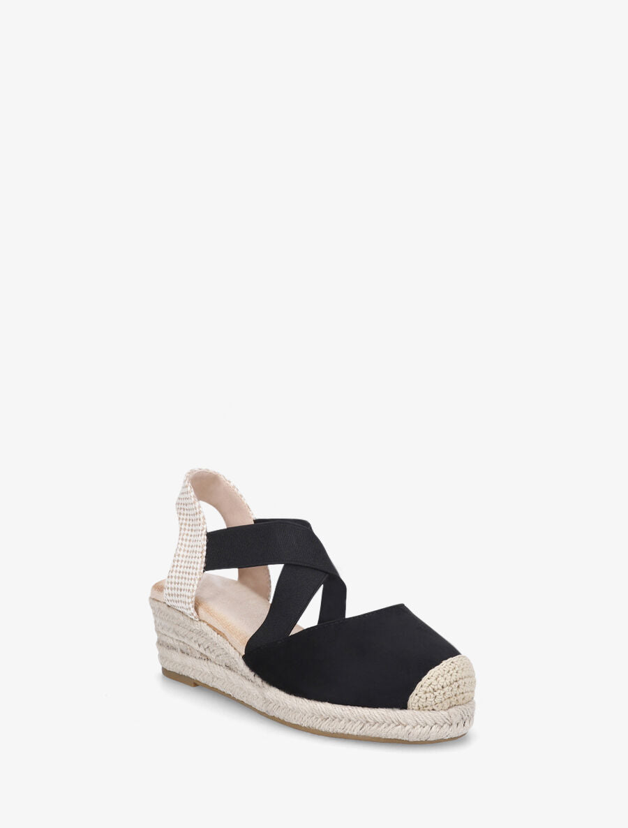 Espadrilles compensées élastiquées en suédine - Noir - 2