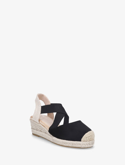 Espadrilles compensées élastiquées en suédine - Noir - 2