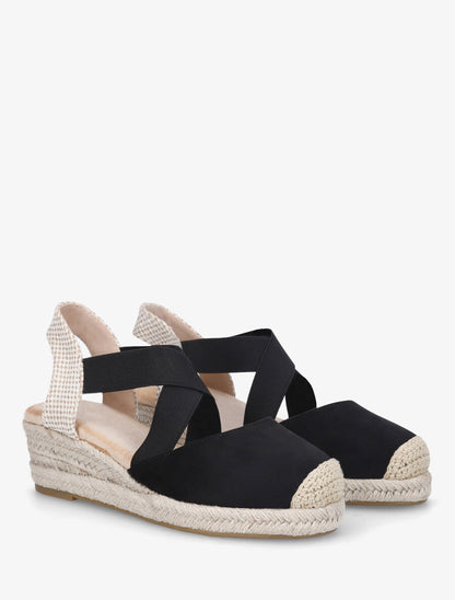 Espadrilles compensées élastiquées en suédine - Noir - 4