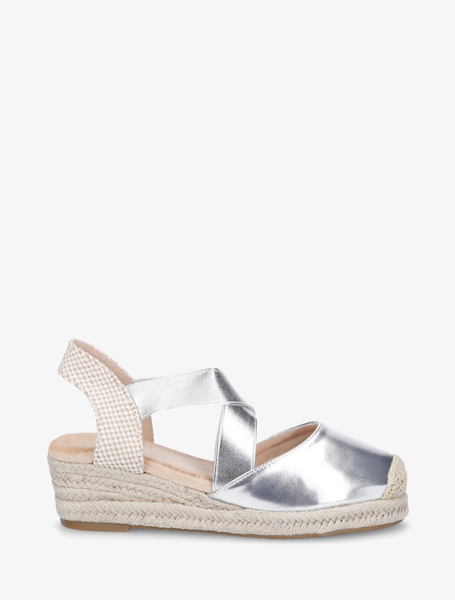 Espadrilles compensées élastiquées en simili nacré - Argent - 1