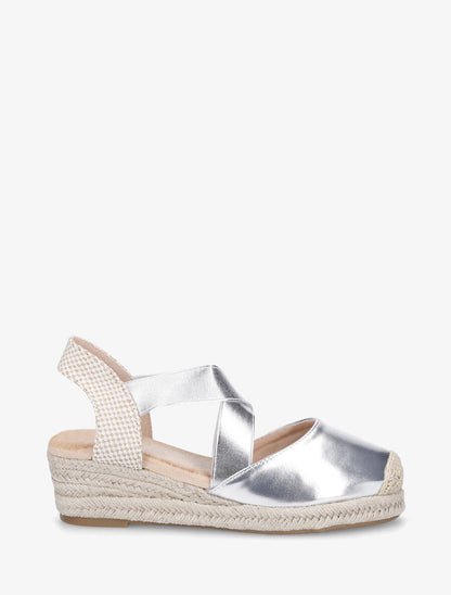Espadrilles compensées élastiquées en simili nacré - Argent - 1