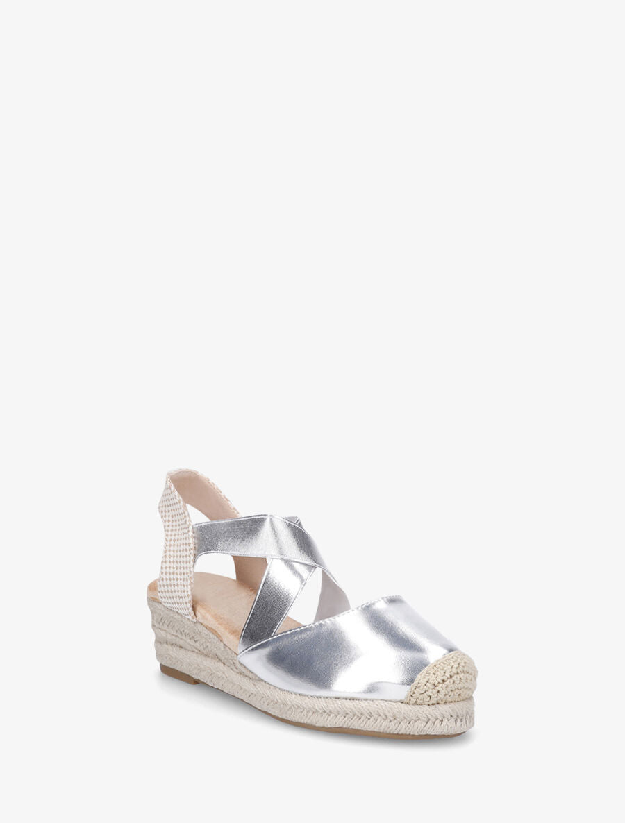 Espadrilles compensées élastiquées en simili nacré - Argent - 2