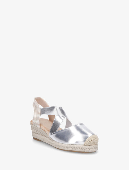 Espadrilles compensées élastiquées en simili nacré - Argent - 2