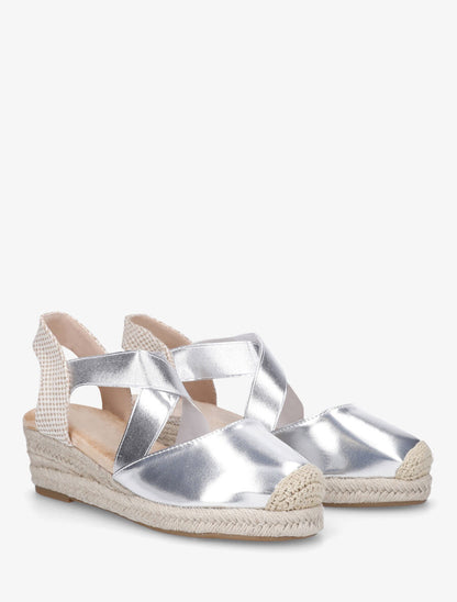 Espadrilles compensées élastiquées en simili nacré - Argent - 4