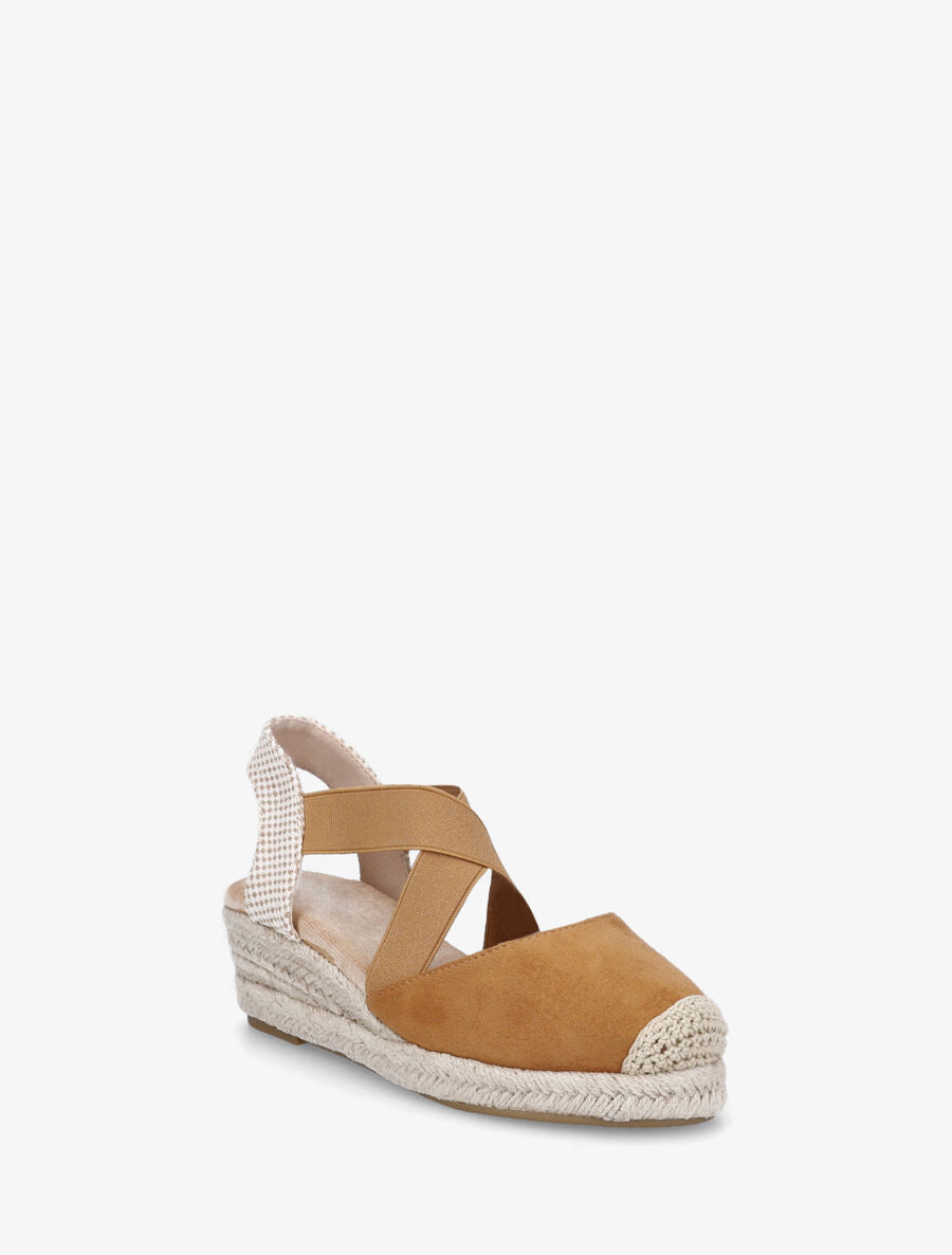 Espadrilles compensées élastiquées en suédine - Camel - 2