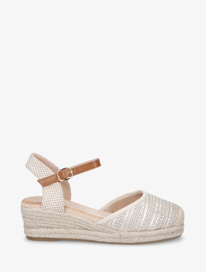 Sandales compensées à contrefort à motif damier - Or - 1
