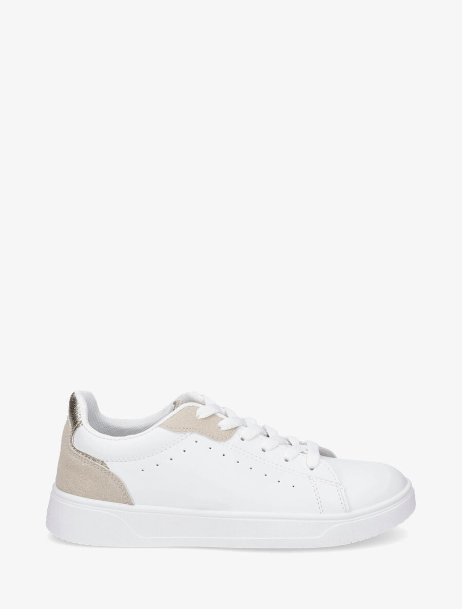 Sneakers en simili à détail suédine et irisé - Beige - 1