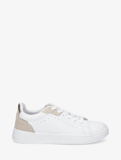 Sneakers en simili à détail suédine et irisé - Beige - 1