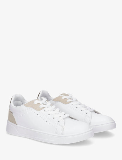 Sneakers en simili à détail suédine et irisé - Beige - 4