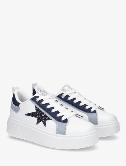 Sneakers en simili à motif étoile pailletée - Bleu - 4