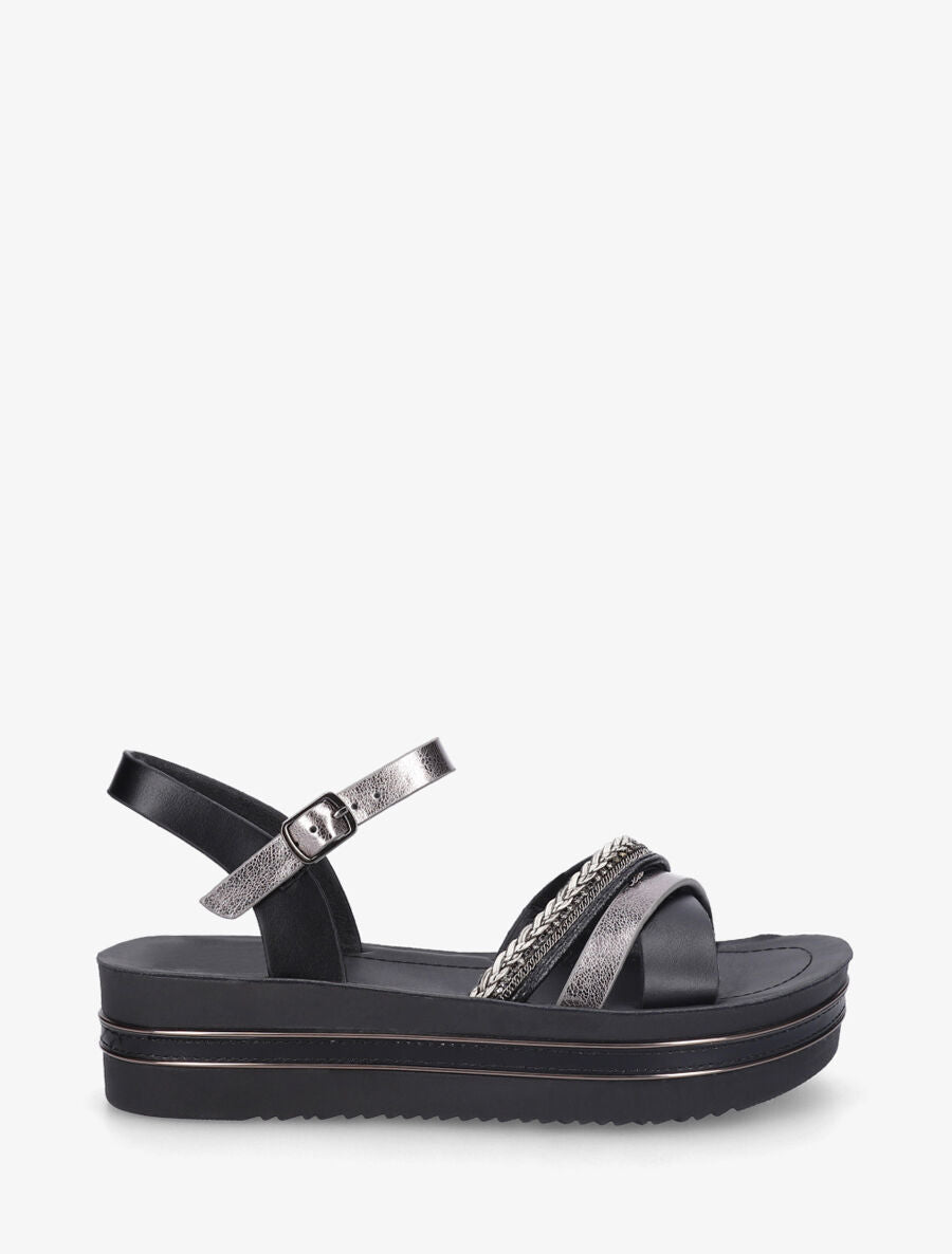 Sandales à plateforme et brides ornées de strass - Noir - 5