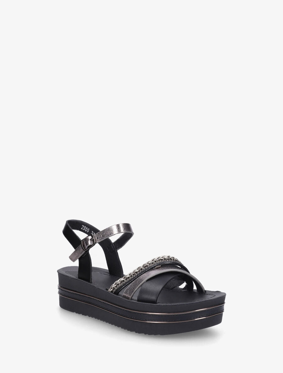 Sandales à plateforme et brides ornées de strass - Noir - 2