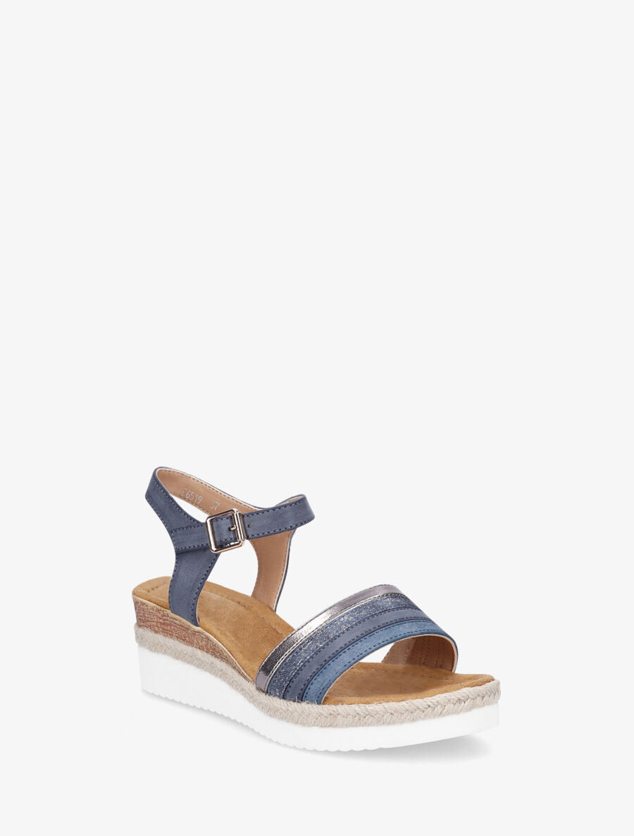 Sandales fantaisie à talon compensé - Bleu - 2
