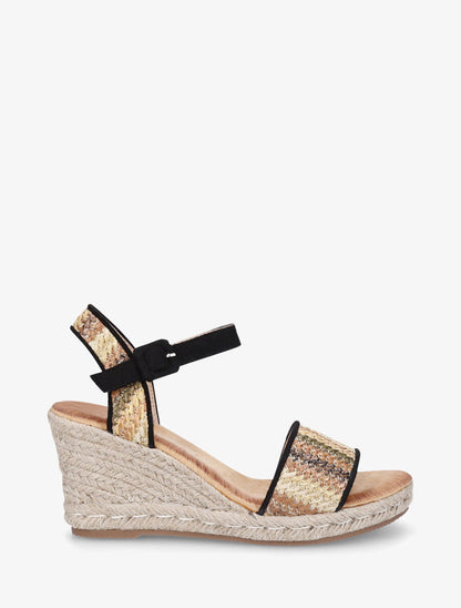 Sandales compenées à brides effet paille tissée - Noir - 1