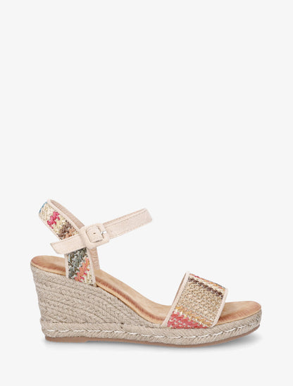 Sandales compenées à brides effet paille tissée - Beige - 5