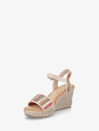 Sandales compenées à brides effet paille tissée - Beige - 3