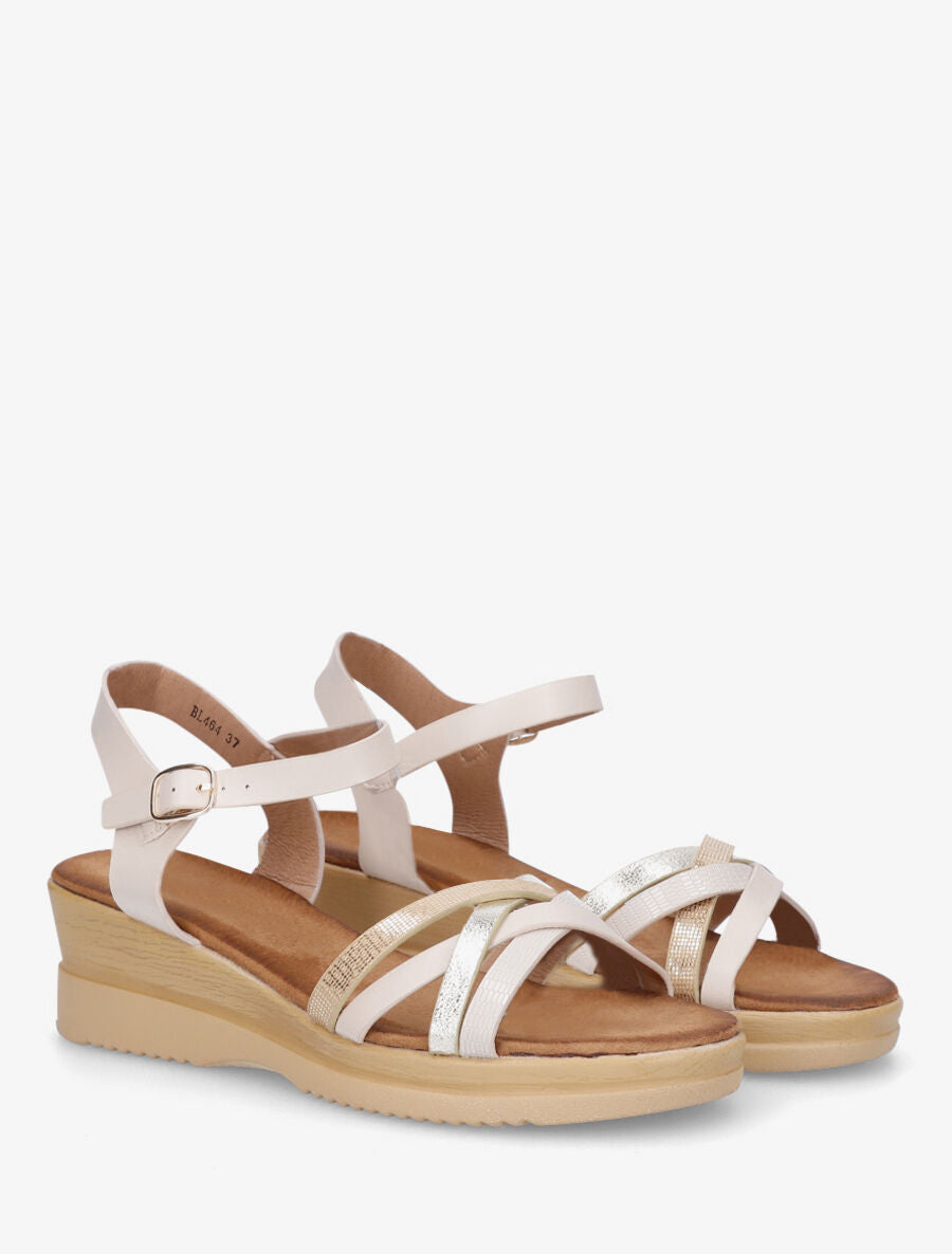 Sandales compensées à brides fantaisies - Beige - 4