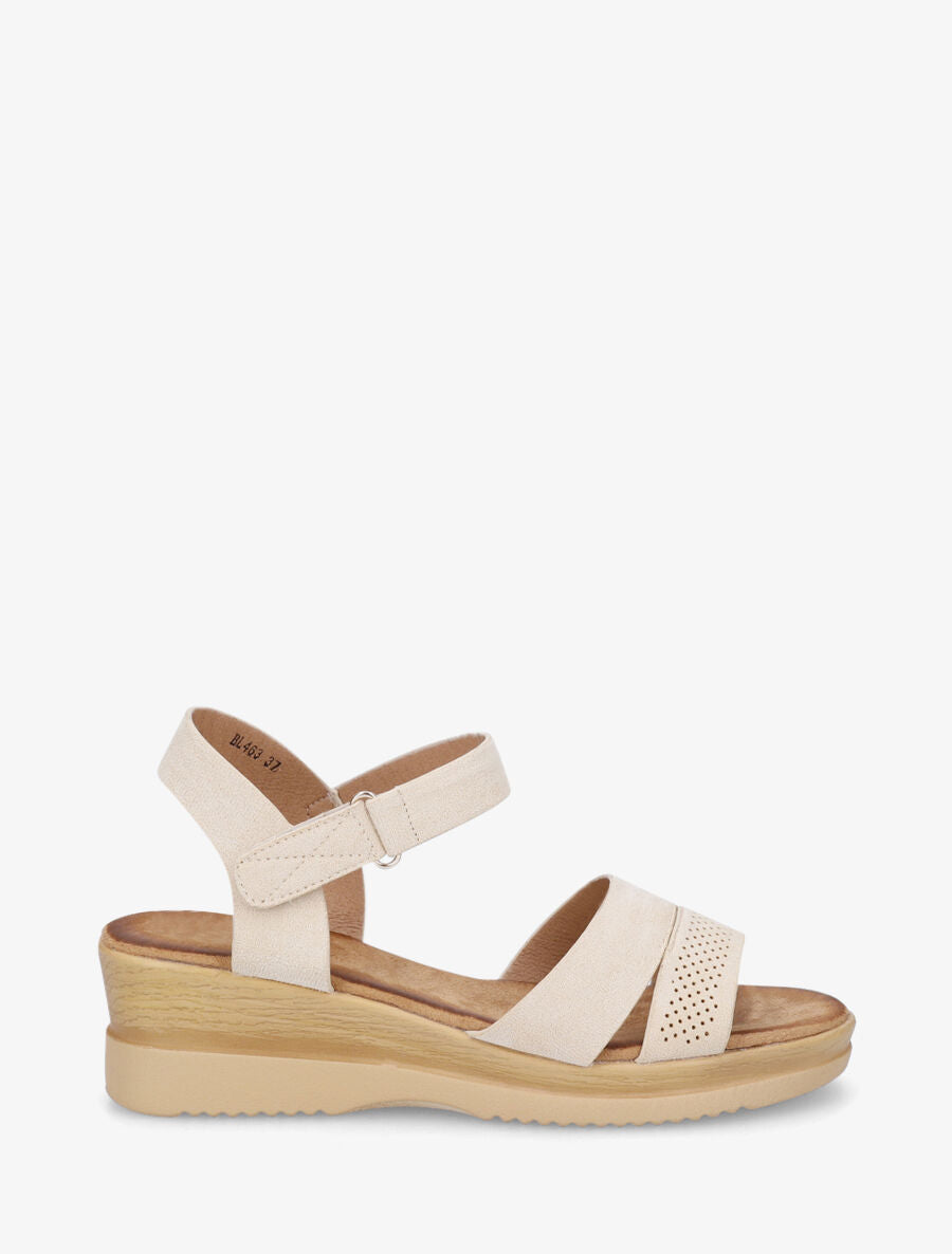 Sandales compensées en suédine à scratch - Beige - 5