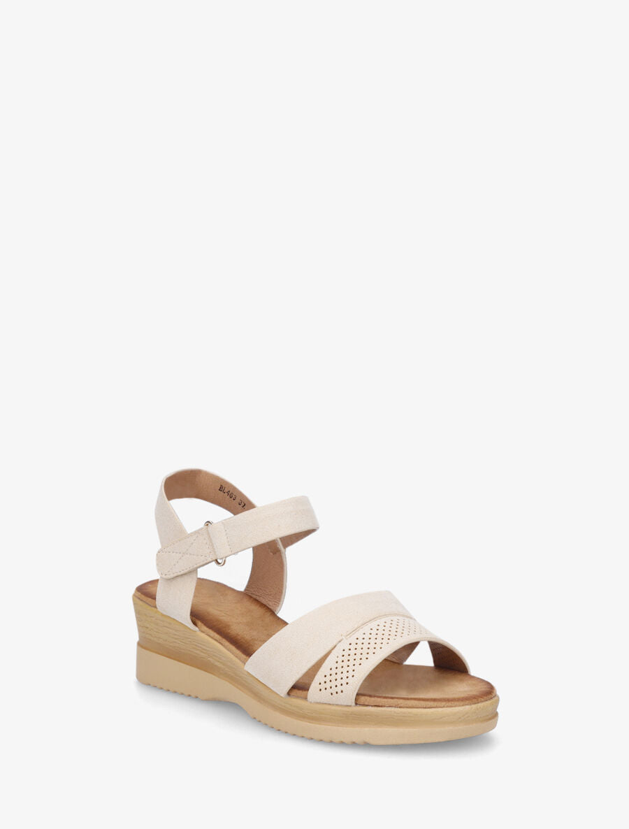Sandales compensées en suédine à scratch - Beige - 2