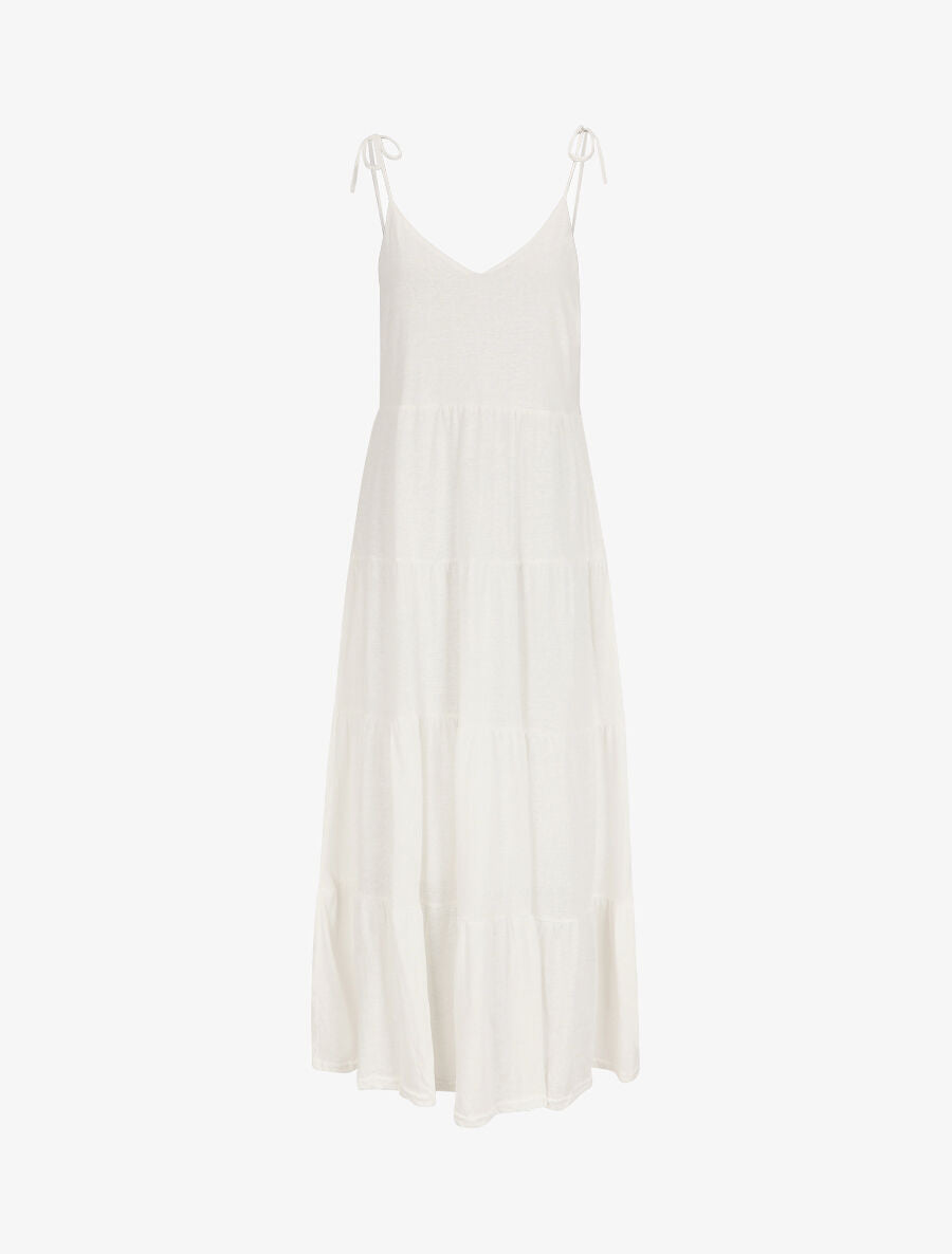 Robe longue unie évasée - Blanc - 5