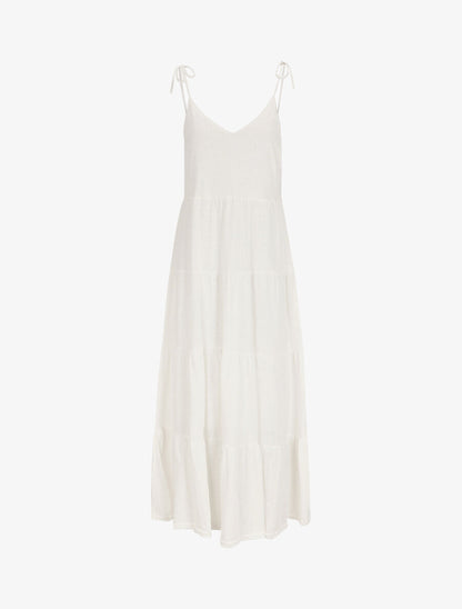 Robe longue unie évasée - Blanc - 5