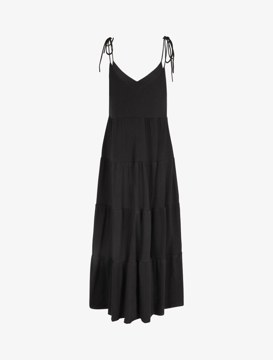 Robe longue unie évasée - Noir - 2