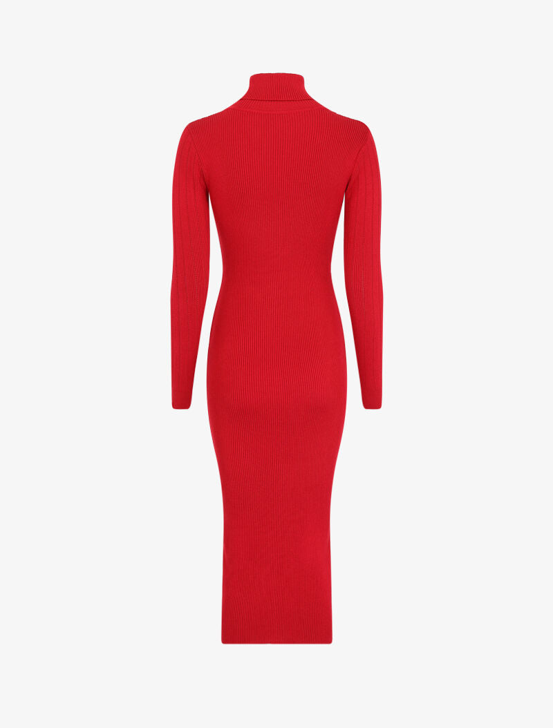 Robe pull à col roulé et épaules à détail boutons - Rouge - 2