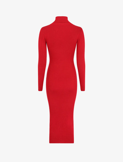 Robe pull à col roulé et épaules à détail boutons - Rouge - 2
