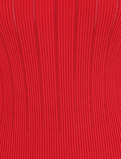 Robe pull à col roulé et épaules à détail boutons - Rouge - 3