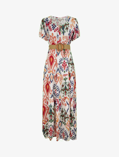 Robe longue à manches courtes élastiquées - Blanc - 1