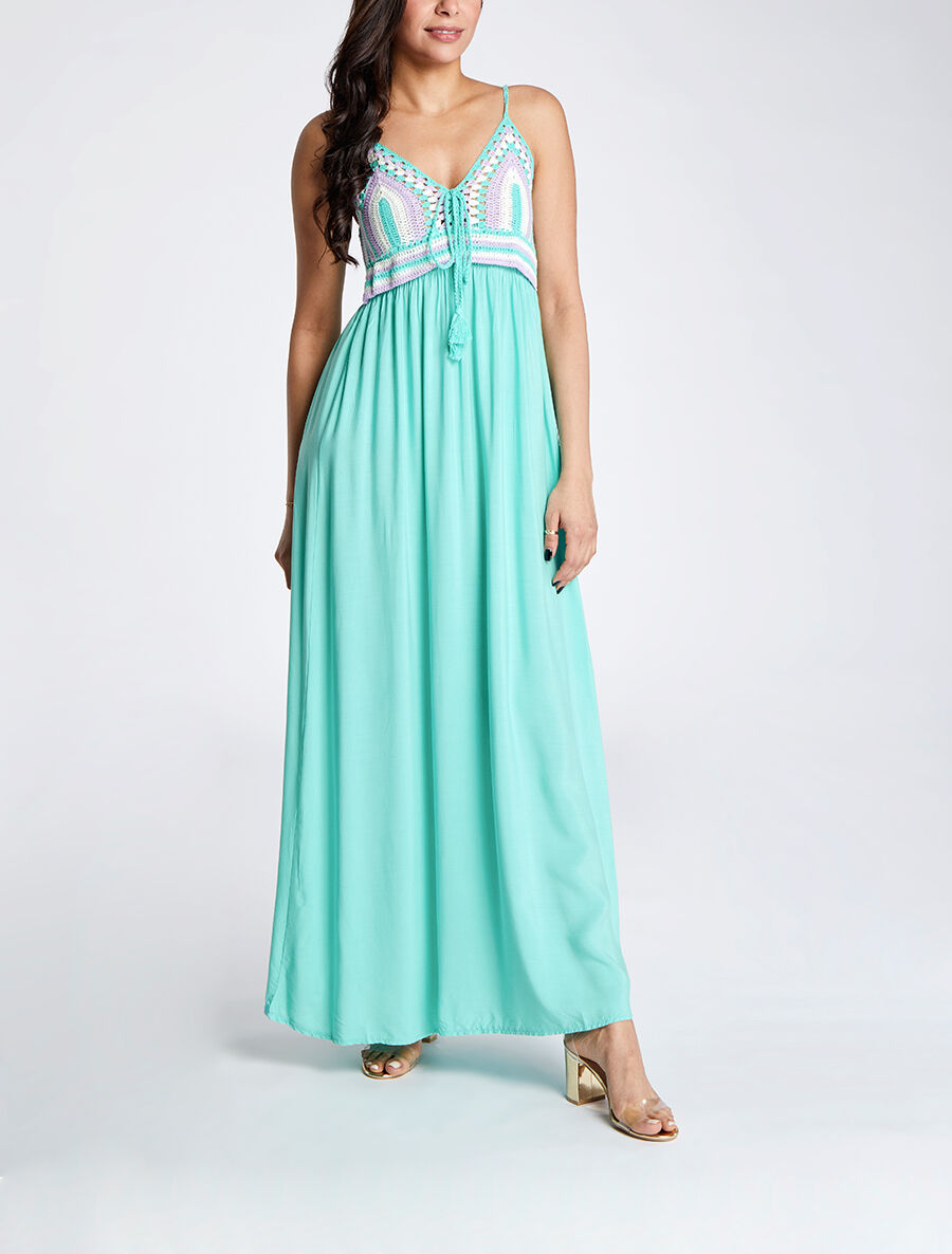 Robe longue à buste crochet - Vert d&
