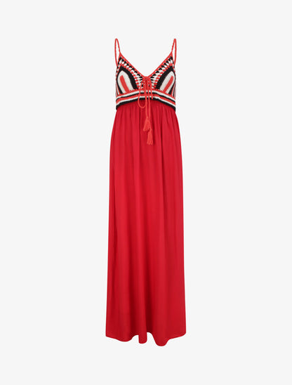 Robe longue à buste crochet - Rouge - 4