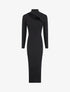 Robe pull côtelée et moulante à décolleté asymétrique - Noir - 1