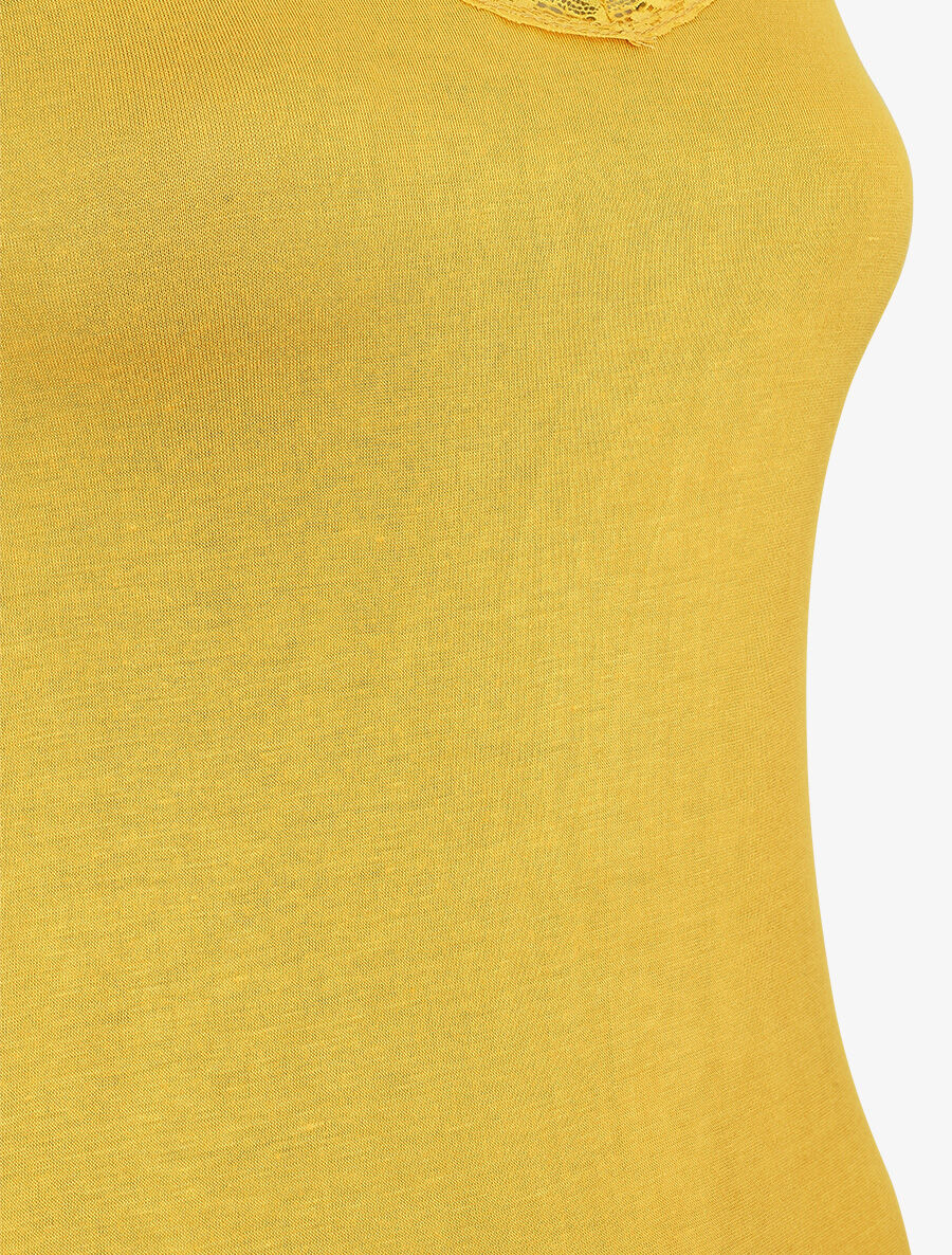 Débardeur uni à col en dentelle - Jaune - 3
