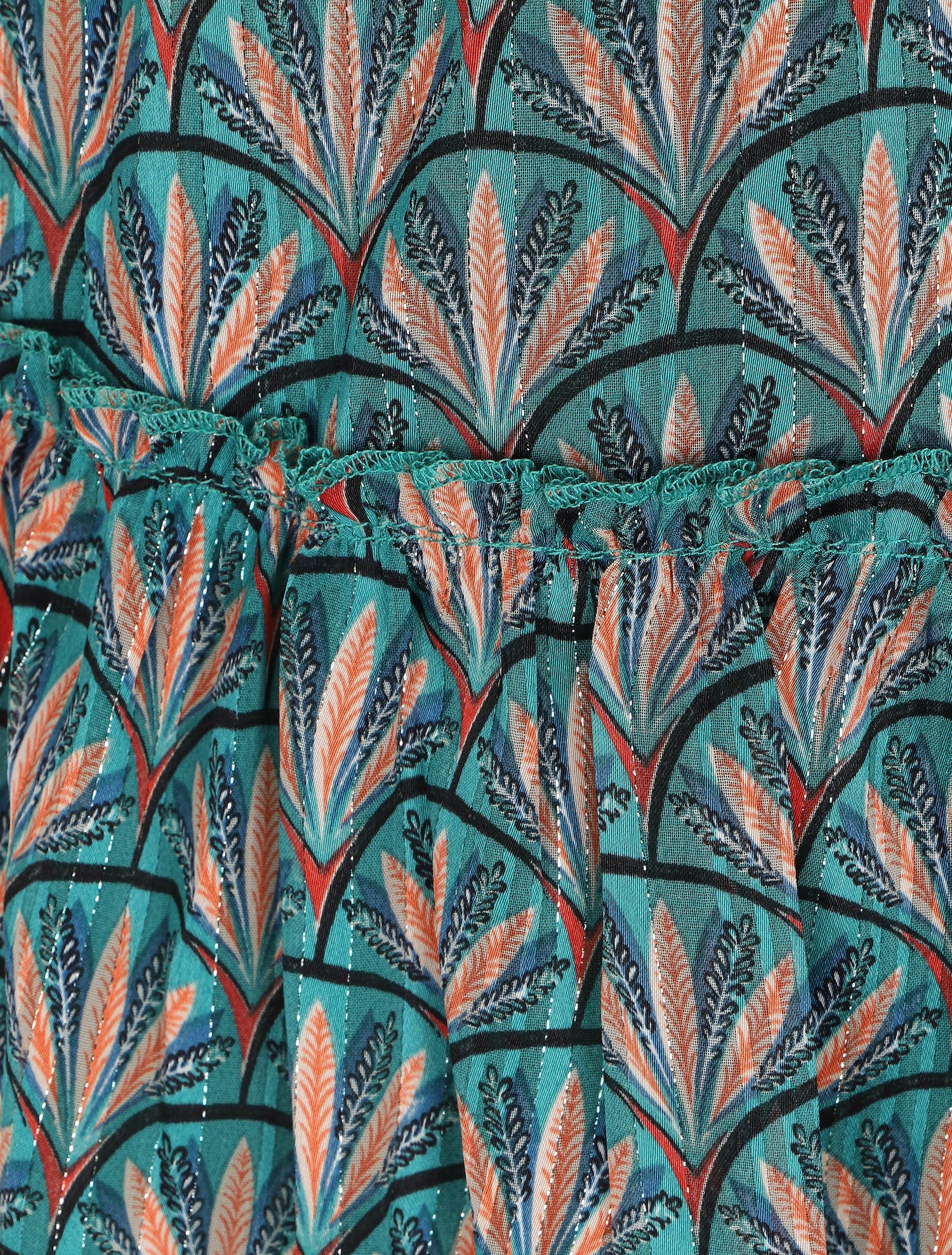 Jupe courte à imprimé feuillage irisé et bords volantés - Vert - 3
