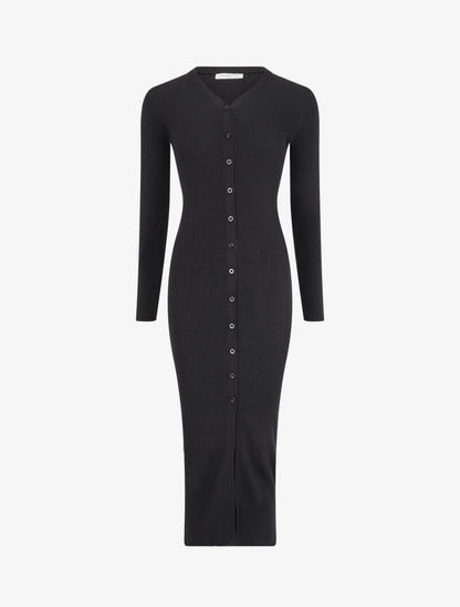 Robe pull boutonnée et côtelée - Noir - 4